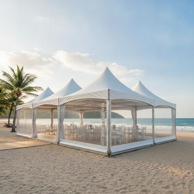 comprare Tenda di festa resistente ai raggi UV Thailand Resort Beach Event Canopy con pareti laterali Padiglione in alluminio fabbricazione online