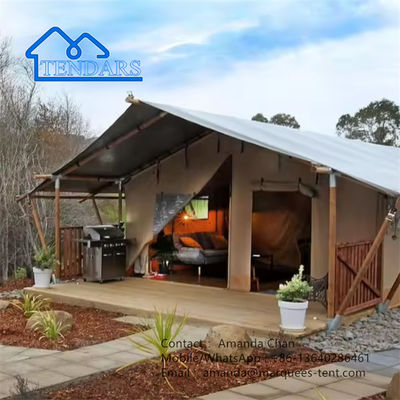 Fabbrica Beige Color Safari Glamping Canvas Lodge Tent With Bathroom Module