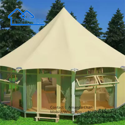 Campeggio personalizzato Canvas Outdoor Glass Wall Lodge Polygon Tent Con Bagno