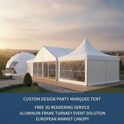 Tenda per tendoni per feste con design personalizzato Servizio di rendering 3D gratuito Telaio in alluminio Soluzione per eventi chiavi in ​​mano Tettoia per il mercato europeo