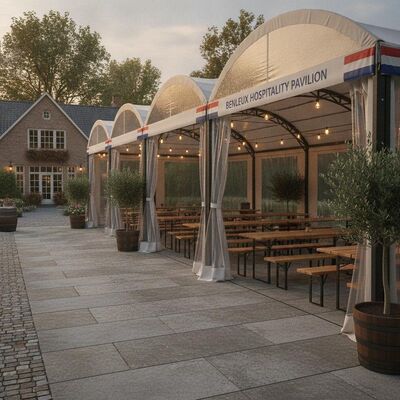 Benelux Beer Garden Terrace Party Tendone per feste Padiglione a lato aperto Design Belgio Paesi Bassi Lussemburgo Struttura a baldacchino per l'ospitalità