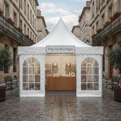 Tenda per tendone per feste del negozio al dettaglio pop-up Vetrina frontale del negozio Struttura a tettoia temporanea per High Street europea