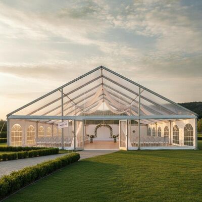 Tenda di festa in alluminio trasparente commerciale NFPA 701 PVC ignifuge Luogo di eventi di matrimonio americano