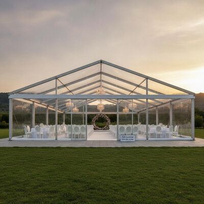 Parete di vetro di lusso Festa di nozze Tenda Marquee TUV Certificato DIN EN 13782 German Premium Event Venue Clear Span