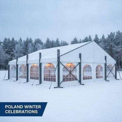 Tenda per tendone per feste, resistente all'inverno, resistente al carico di neve, con telaio rinforzato per le celebrazioni del clima freddo in Polonia