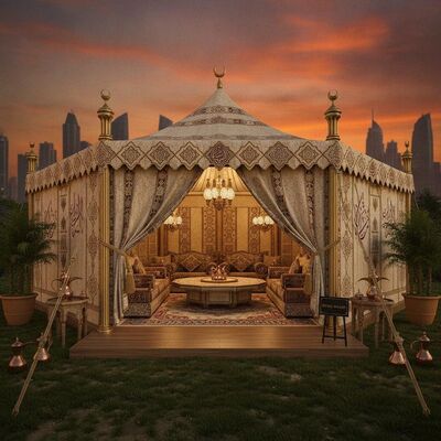 Royal Majlis stile Arabo Ospitalità Reception Marquee Tenda Premium Finitura artigianale per riunioni VIP UAE
