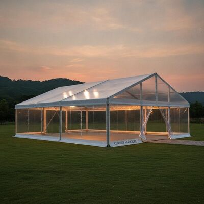 20x40FT Luxury Clear Span Wedding Marquee Tent Cathedral Peak Frame in alluminio con pareti laterali in PVC panoramiche