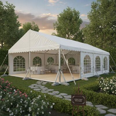 Tenda da festa a gazebo in alluminio con gambe regolabili per allestimento su terreno pianeggiante per location per matrimoni in giardino in pendenza